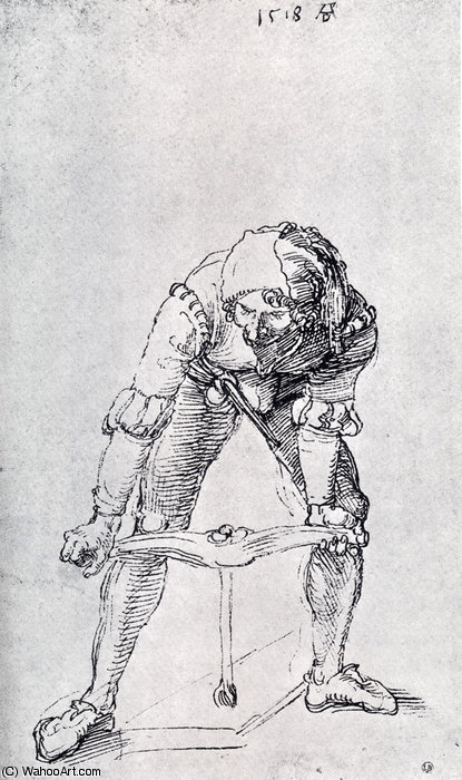 Young Man Leaning Forward And Working With A Large Drill — Albrecht Dürer