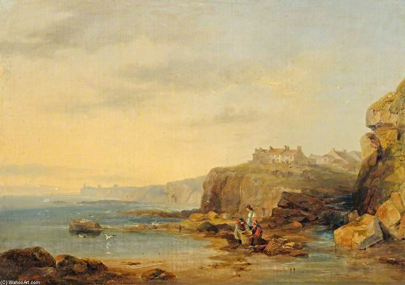 Coastal Scene With Fishermen And Their Baskets On The Shore — William Collins
