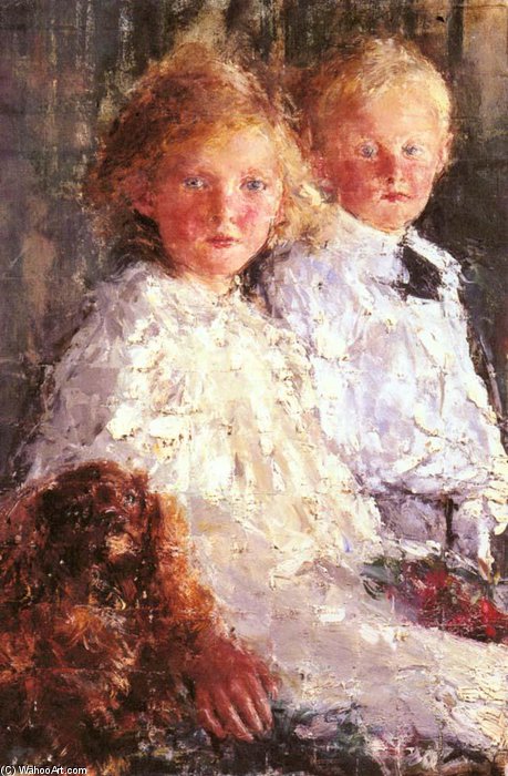 Portrait Of Elizabeth And Charles Williamson With Their Pet Dog — Antonio Mancini