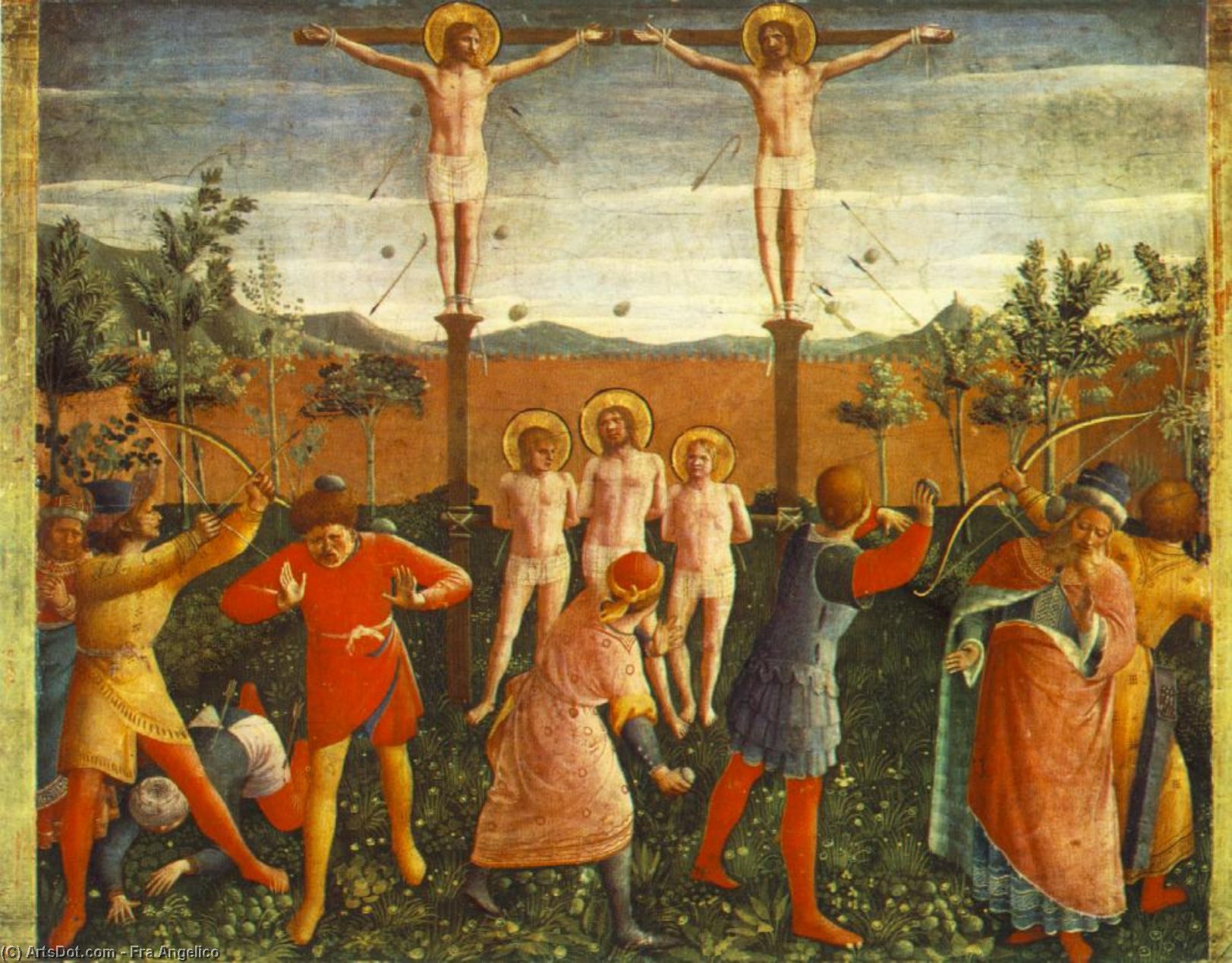 Saint Cosmas And Saint Damian Crucifixed And Stoned (san Marco Altarpiece) — Fra Angelico