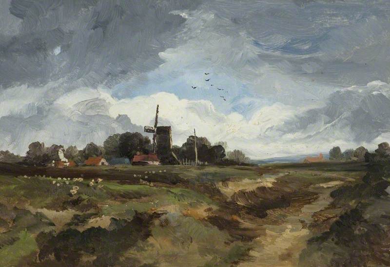 Landscape With Sheep And Windmill — George Hornblower Simms