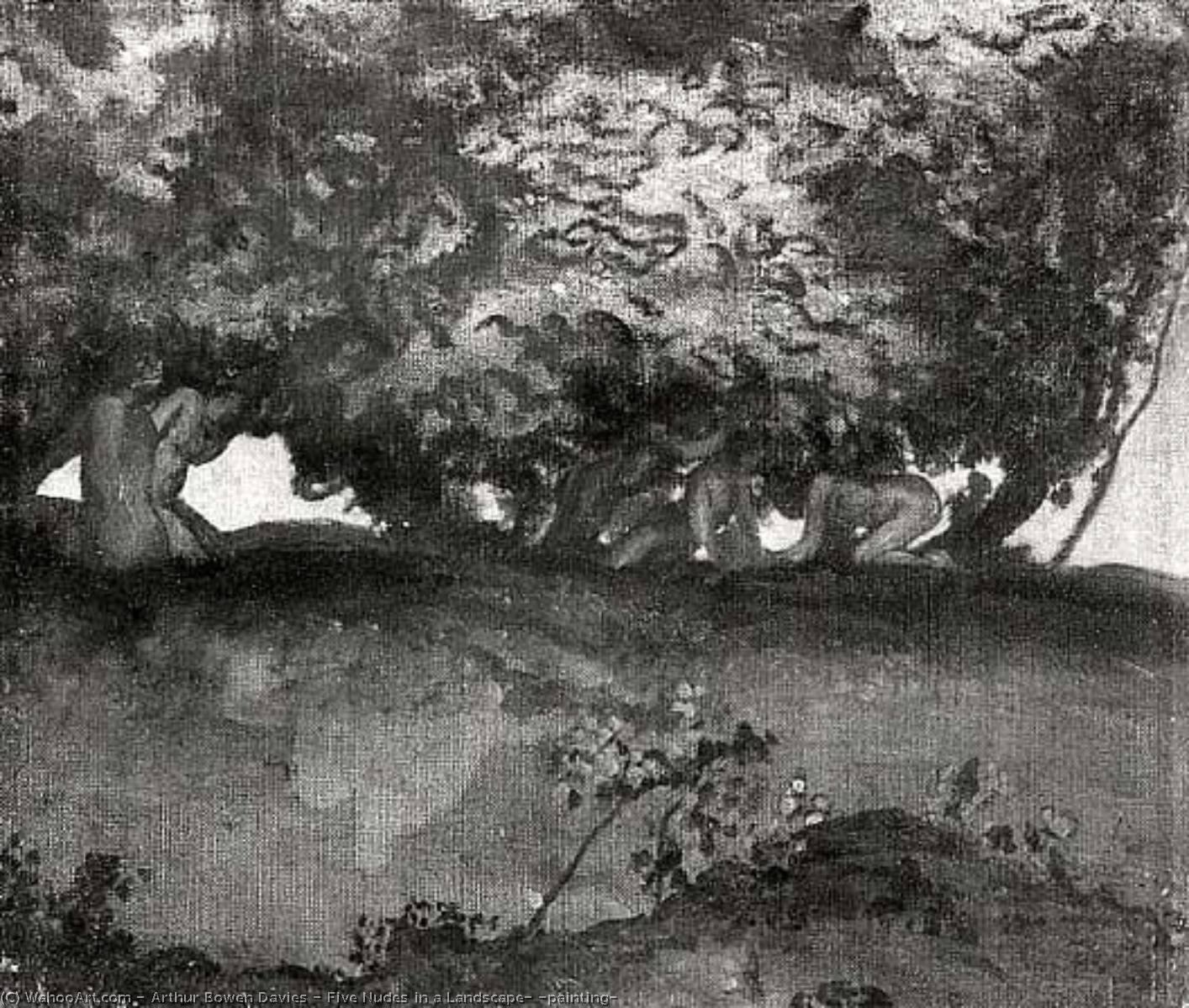 Five Nudes In A Landscape, (painting) — Arthur B. Davies