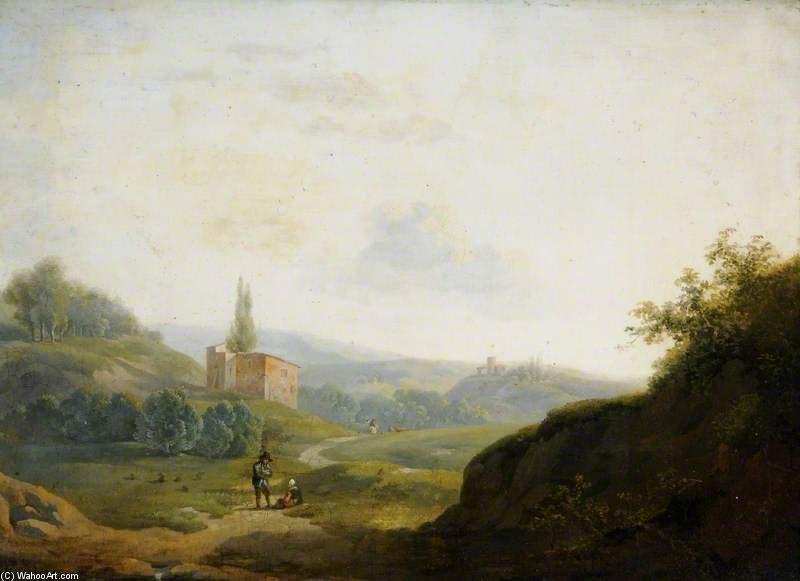 Landscape With Hills, Cottages And Figures — Patrik Nesmit