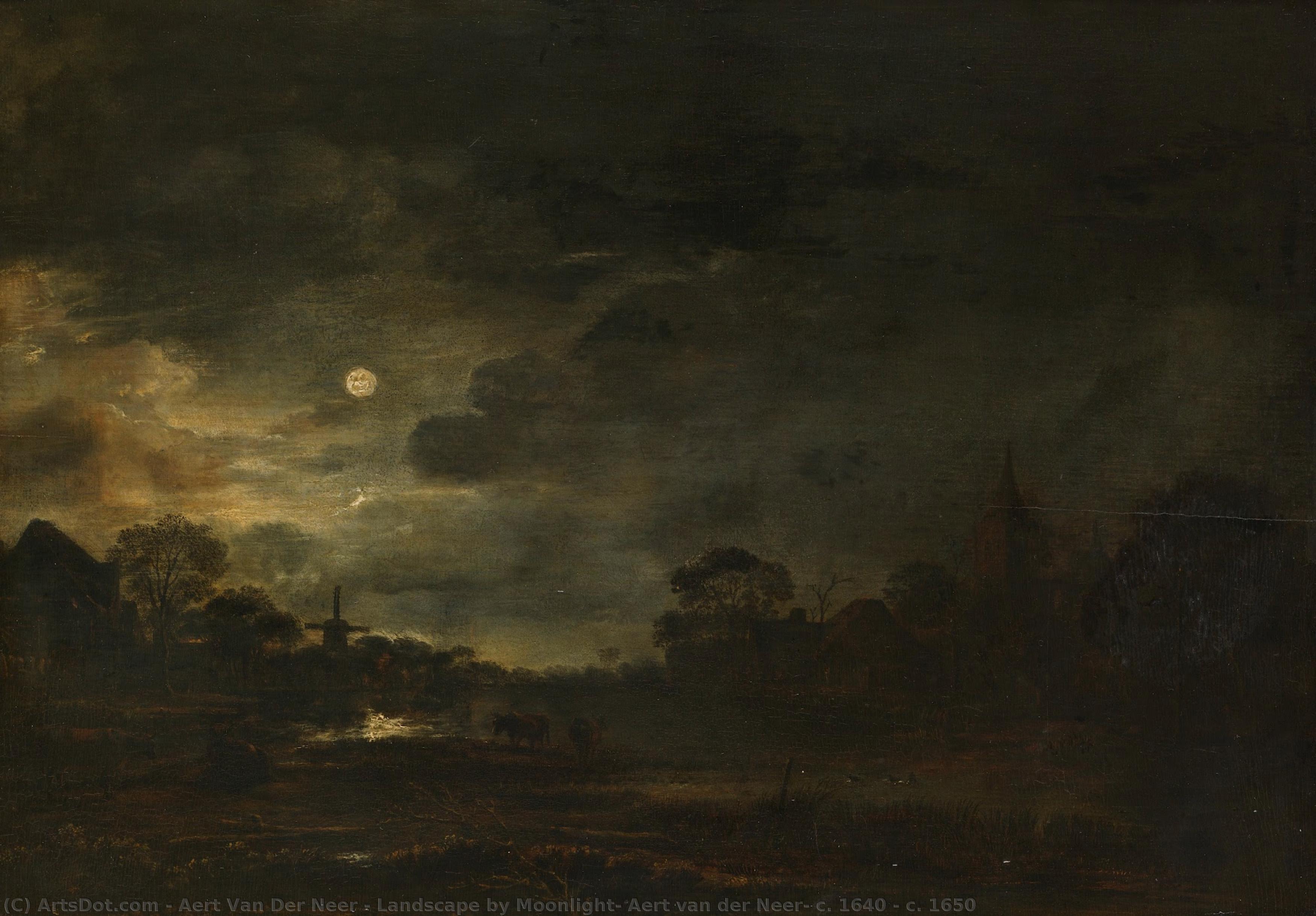 Landscape By Moonlight, Aert Van Der Neer, C. 1640 - C. 1650 — Aert Van Der Neer