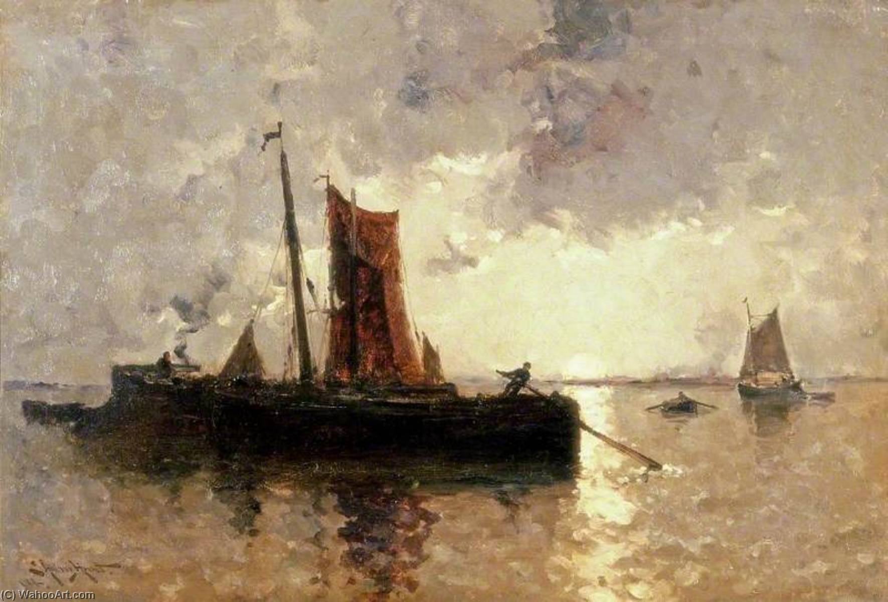 River Scene With Shipping — Edmund Aubrey Hunt