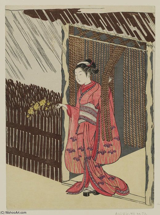 Woman Holding A Branch Of Yamabuki — Suzuki Harunobu