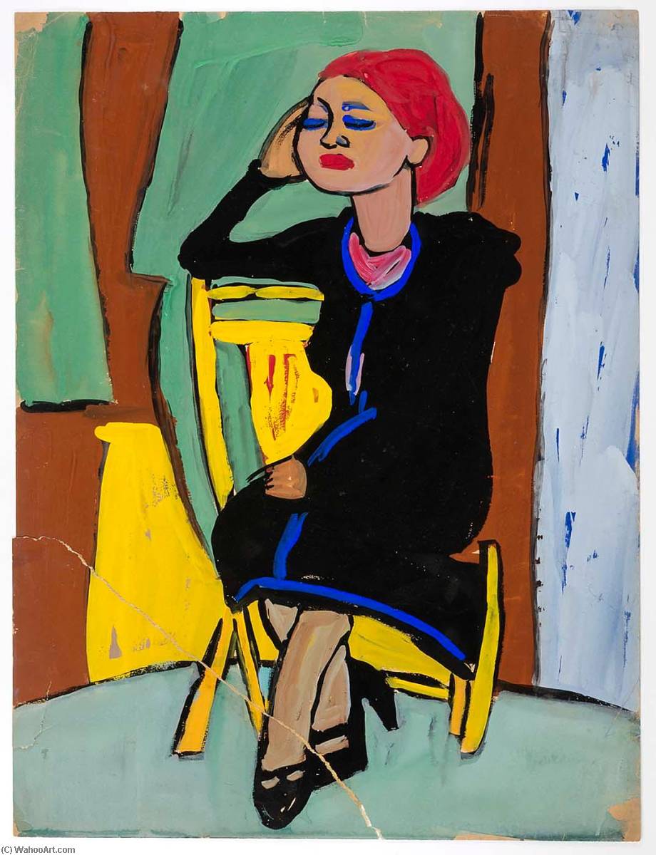 Seated Woman With Red Hair And Black Dress — William H. Johnson