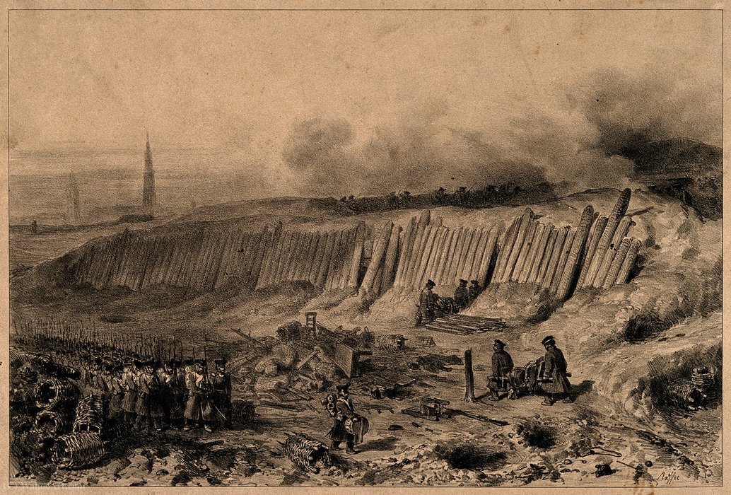 A Parade Of Soldiers Marching Past L'hopital Blindé And Ambu — Auguste Raffet (denis Auguste Marie Raffet)