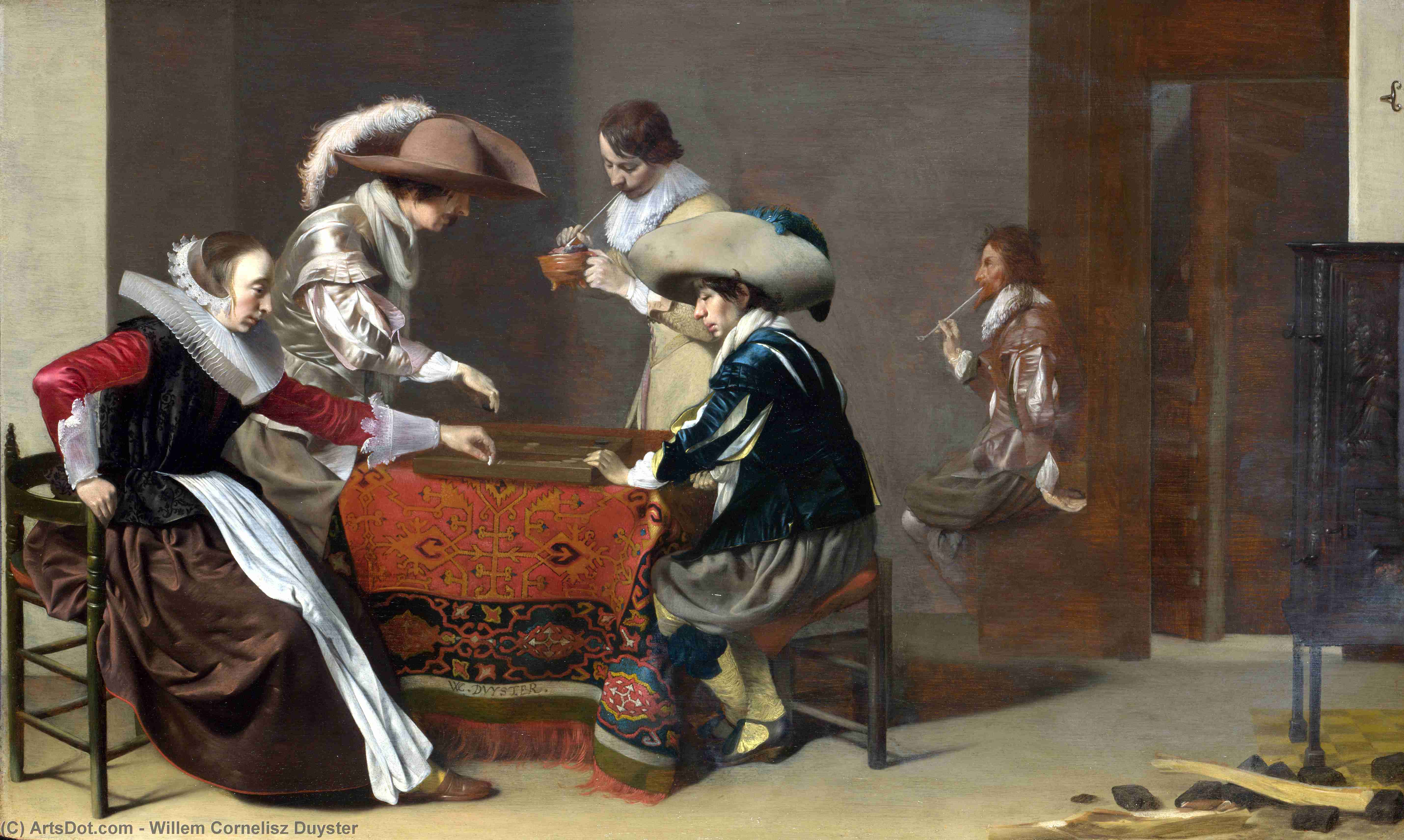 Two Men Playing Tric-trac, With A Woman Scoring — Willem Cornelisz Duyster