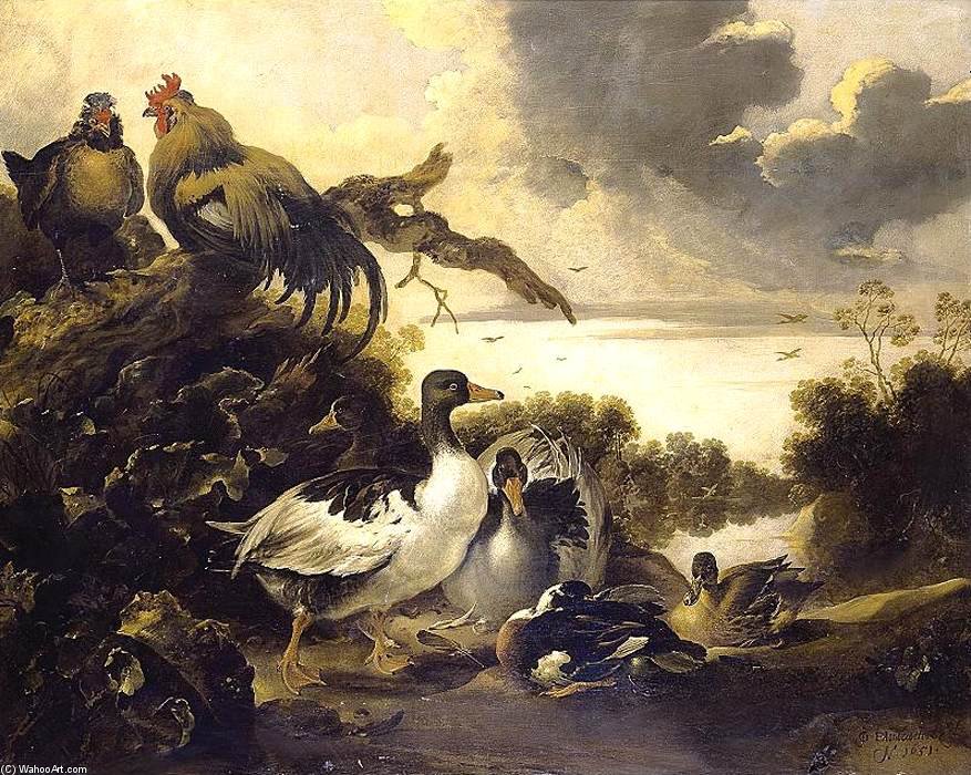 Fowl On A Riverbank — Gijsbert Gillisz De Hondecoeter (the Younger)
