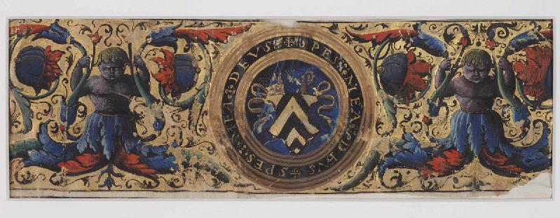 Antiphonaire De Mirepoix Bandeau Aux Armes De Philippe De Lévis, Évêque De Mirepoix, Blason Spes Mea Deus — Maitre De Philippe De Levis Mirepoix