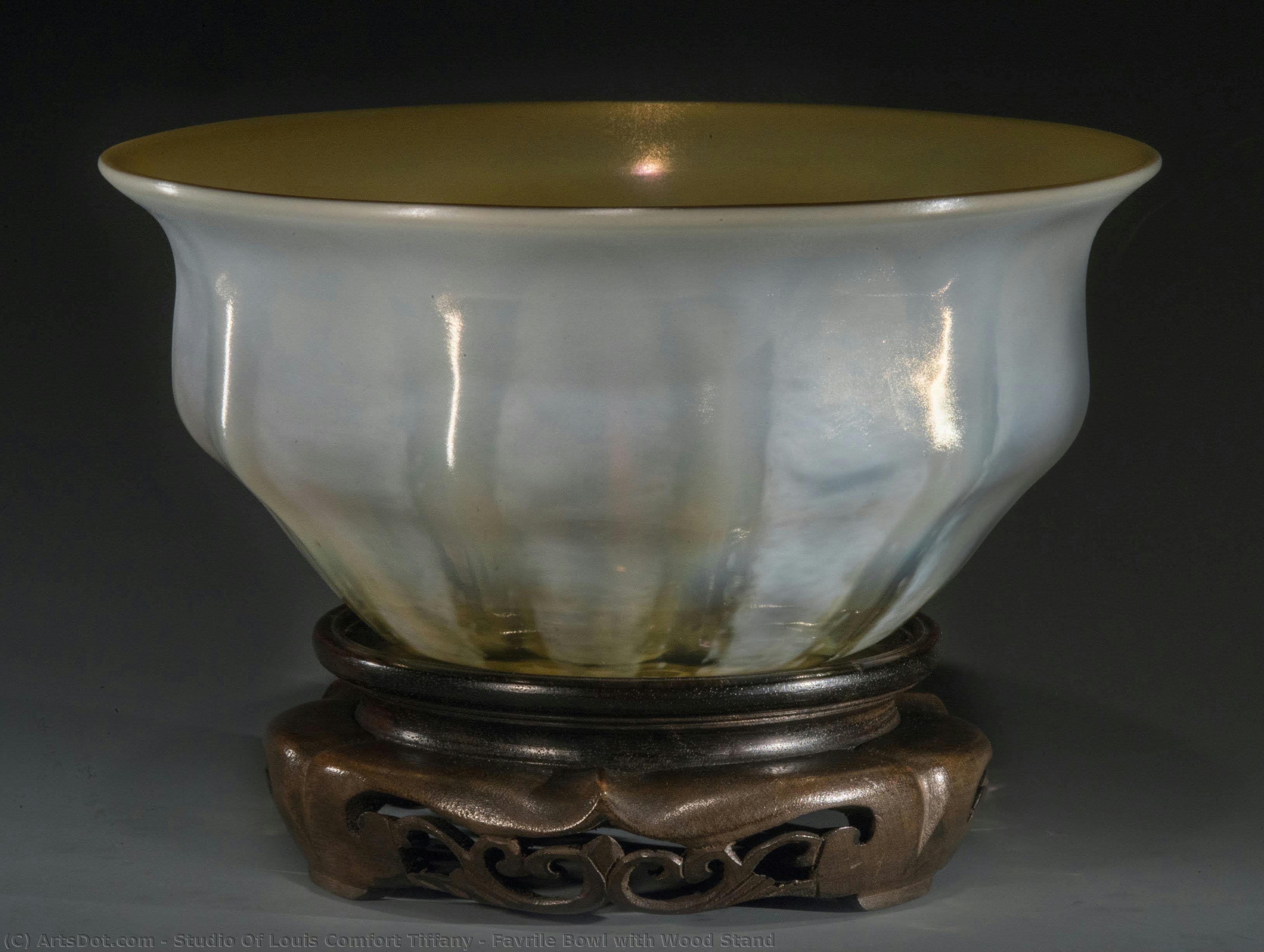 Favrile Bowl With Wood Stand — Studio Of Louis Comfort Tiffany