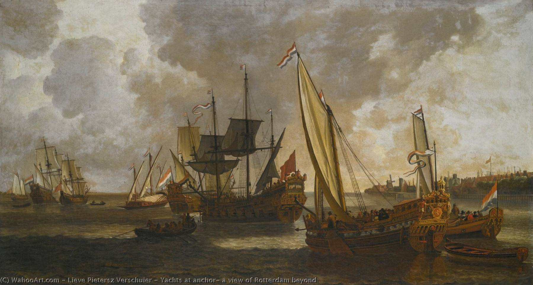Yachts At Anchor, A View Of Rotterdam Beyond — Lieve Pietersz Verschuier