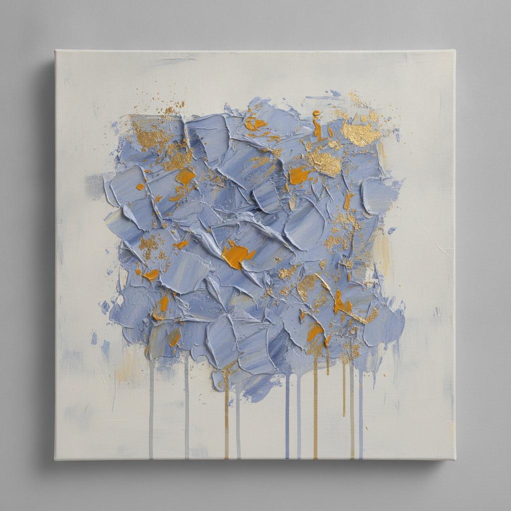 Gold Leaf And Periwinkle Impasto In Heavy Relief — David Moreau