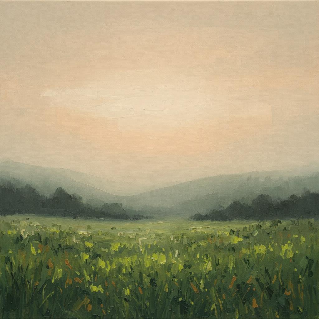 Ethereal Dawn Over Verdant Silhouettes In A Singular Meditative Landscape Masterpiece — Laurent Roche
