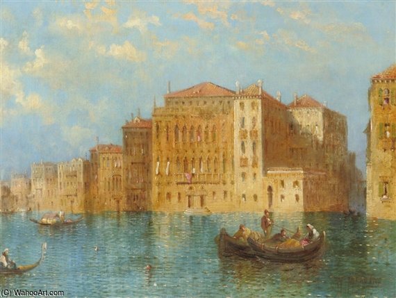 Venetian Canal Scene With Figures In A Gondola — William Meadows