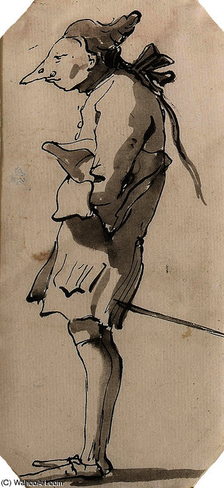 Caricature Of A Gentleman In Profile To The Left Holding A Tricorn — Giambattista Tiepolo