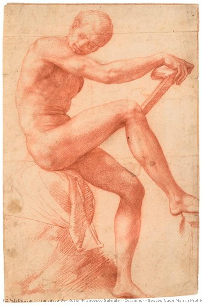 Seated Nude Man In Profile — Francesco De Rossi (francesco Salviati) (cecchino)