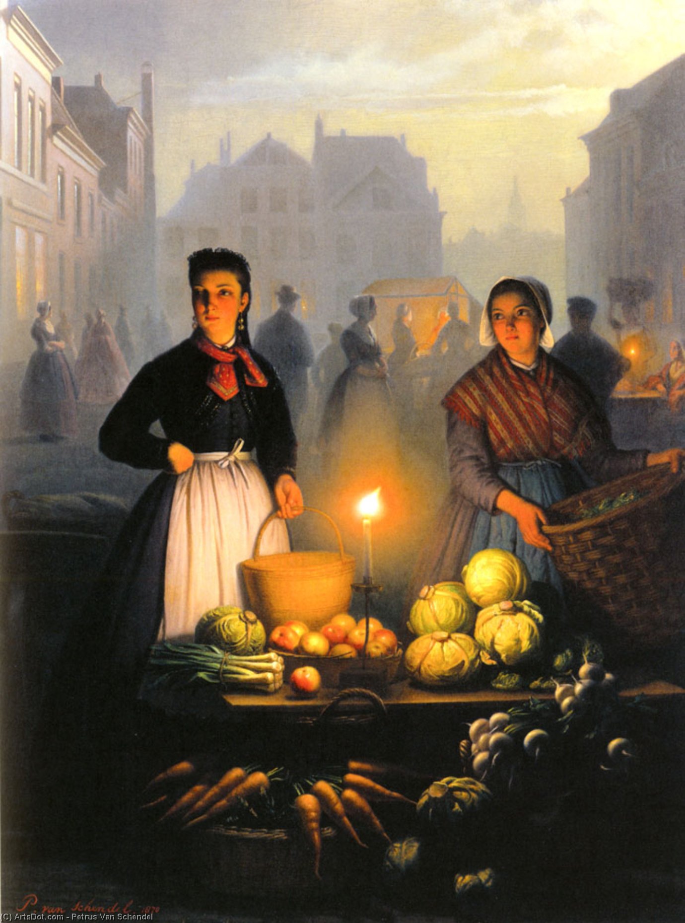 A Market Stall By Moonlight — Petrus Van Schendel