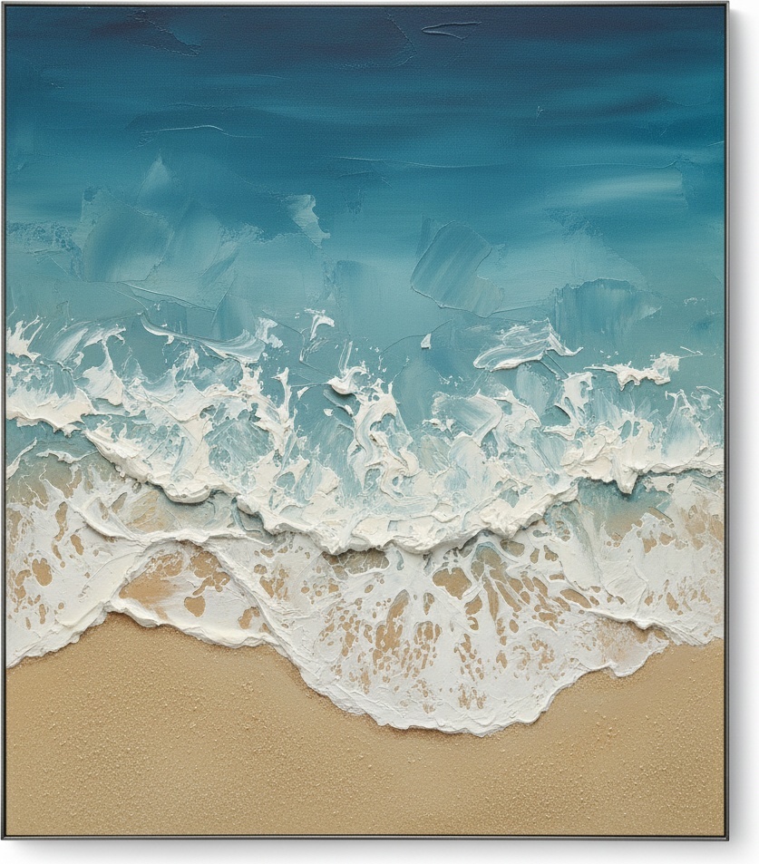 Ethereal Tides Of Teal And Sand In Sculptural Impasto Motion — David Moreau