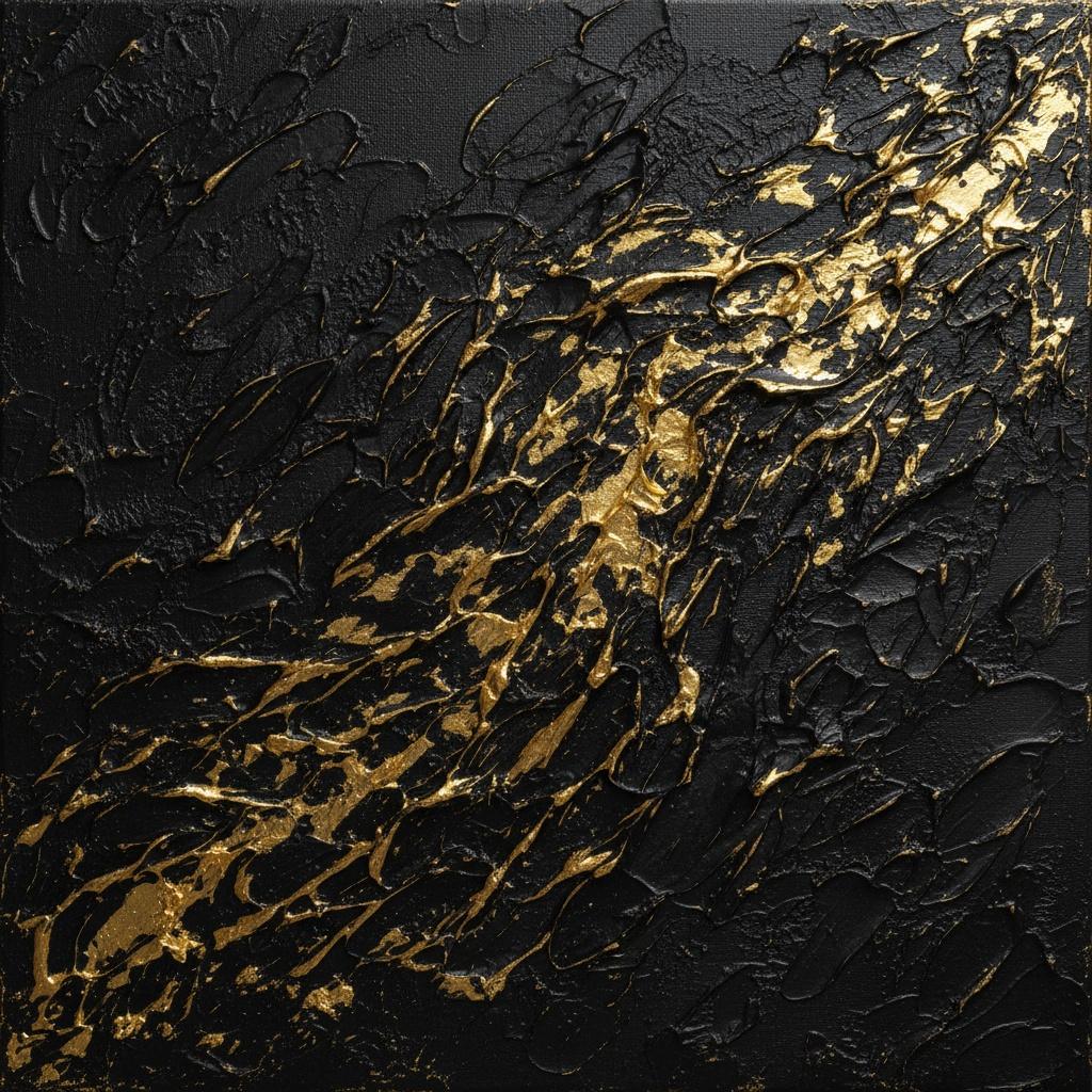 Gilded Obsidian Flow: A Monumental Study In Kinetic Gold And Midnight Impasto — David Moreau