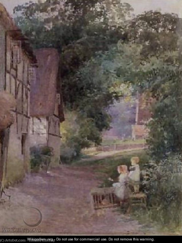 Children Feeding The Chicks — Thomas Mackay