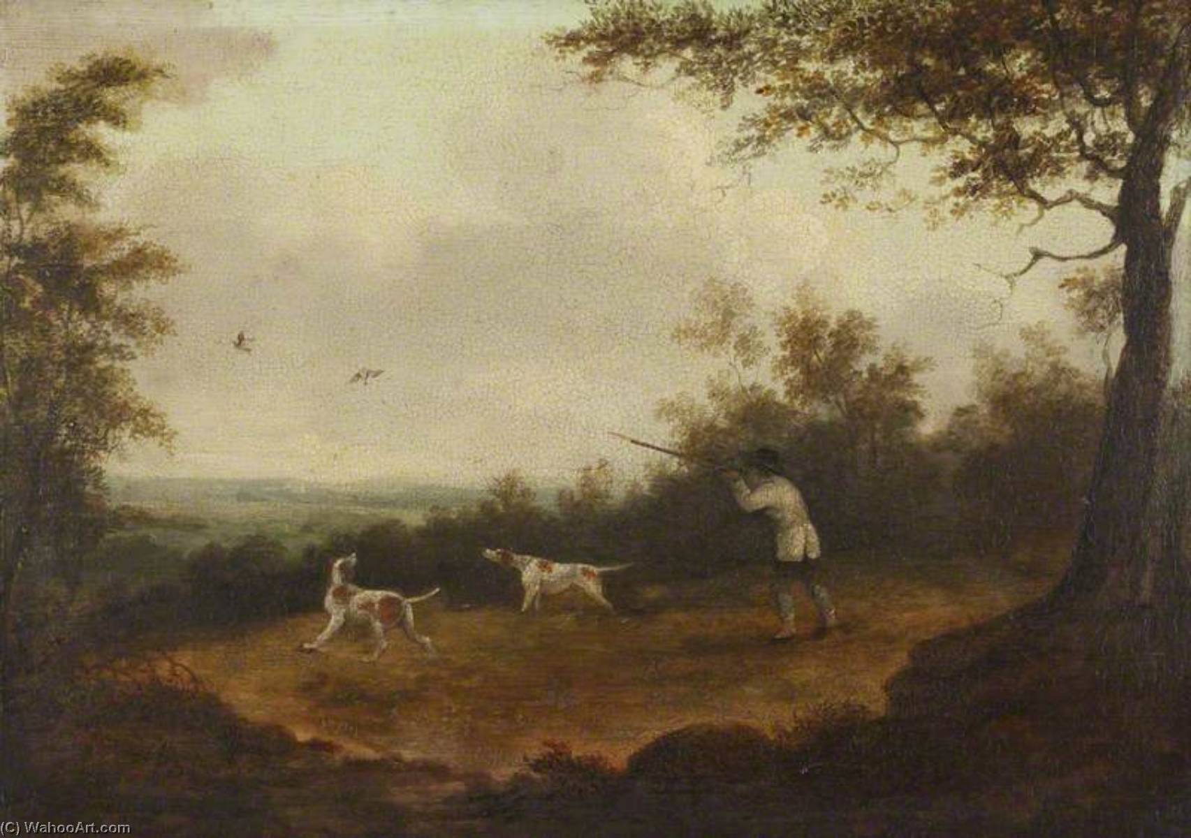 A Sportsman Shooting Woodcock, With Two Pointers — Dean Wolstenholme The Younger