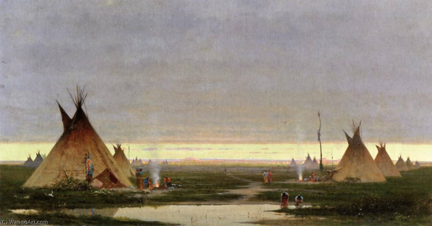 Indian Village At Dawn — Jules Tavernier