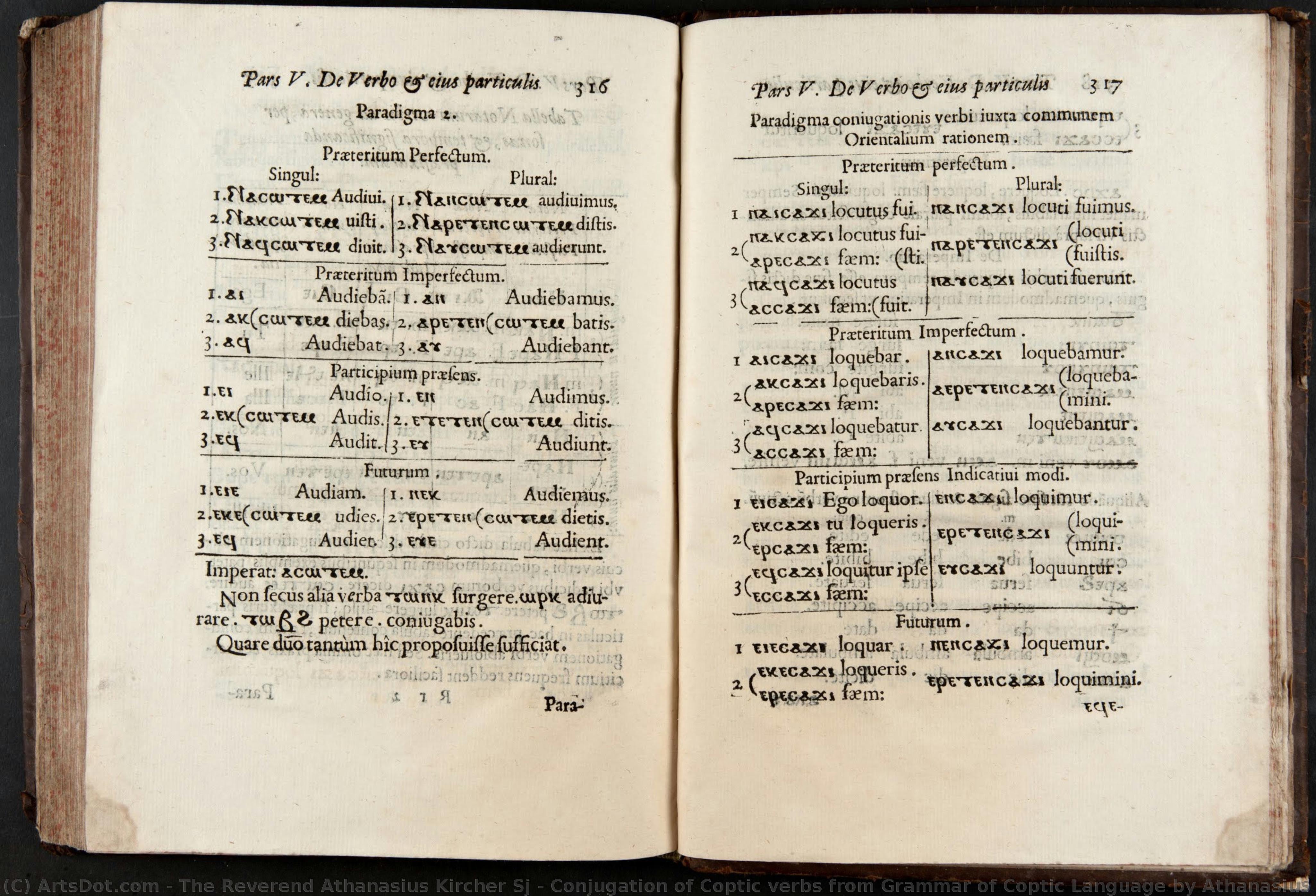 Conjugation Of Coptic Verbs From Grammar Of Coptic Language By Athanasius Kircher — The Reverend Athanasius Kircher Sj