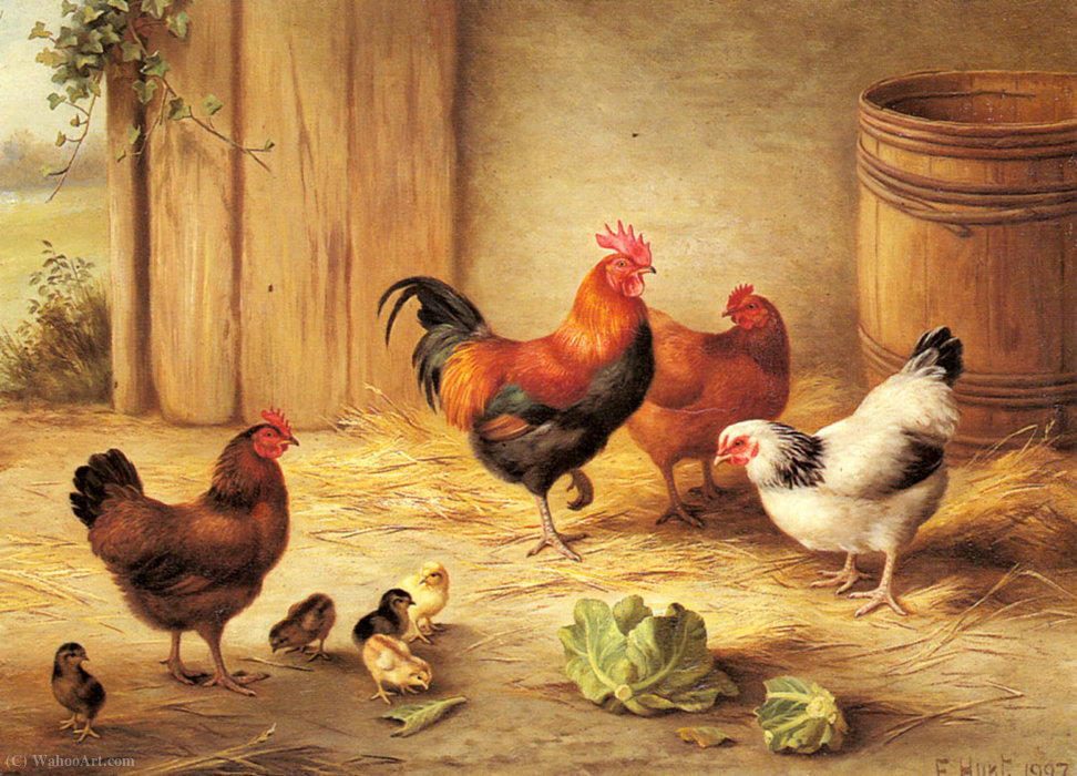 Chickens In A Barnyard — Edgar Hunt