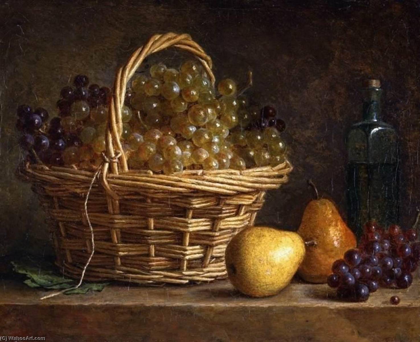 Still Life With Basket Of Grapes And Bottle Of Wine — Henri Horace Roland De La Porte