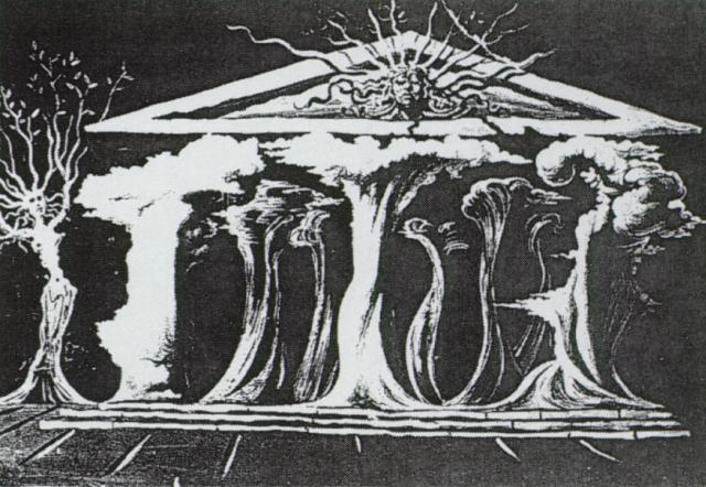 Untitled (temple Frontage With Atomic Explosions), Circa 1947 — サルバドール・ダリ