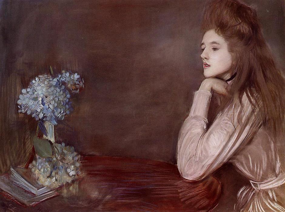 The Lioness With Blue Hydrangeas — Paul César Helleu