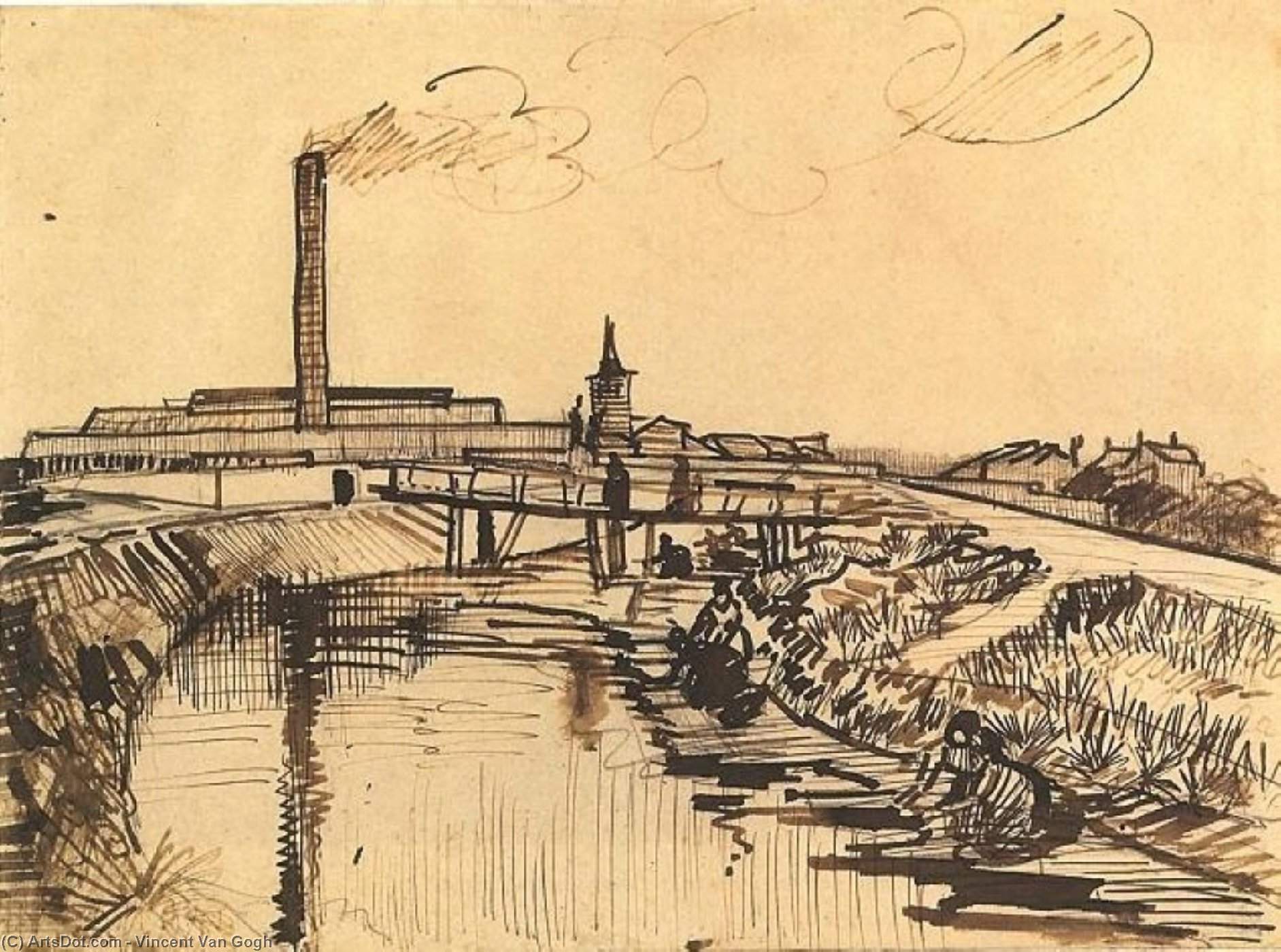 Canal With Bridge And Women Washing — Vincent Van Gog