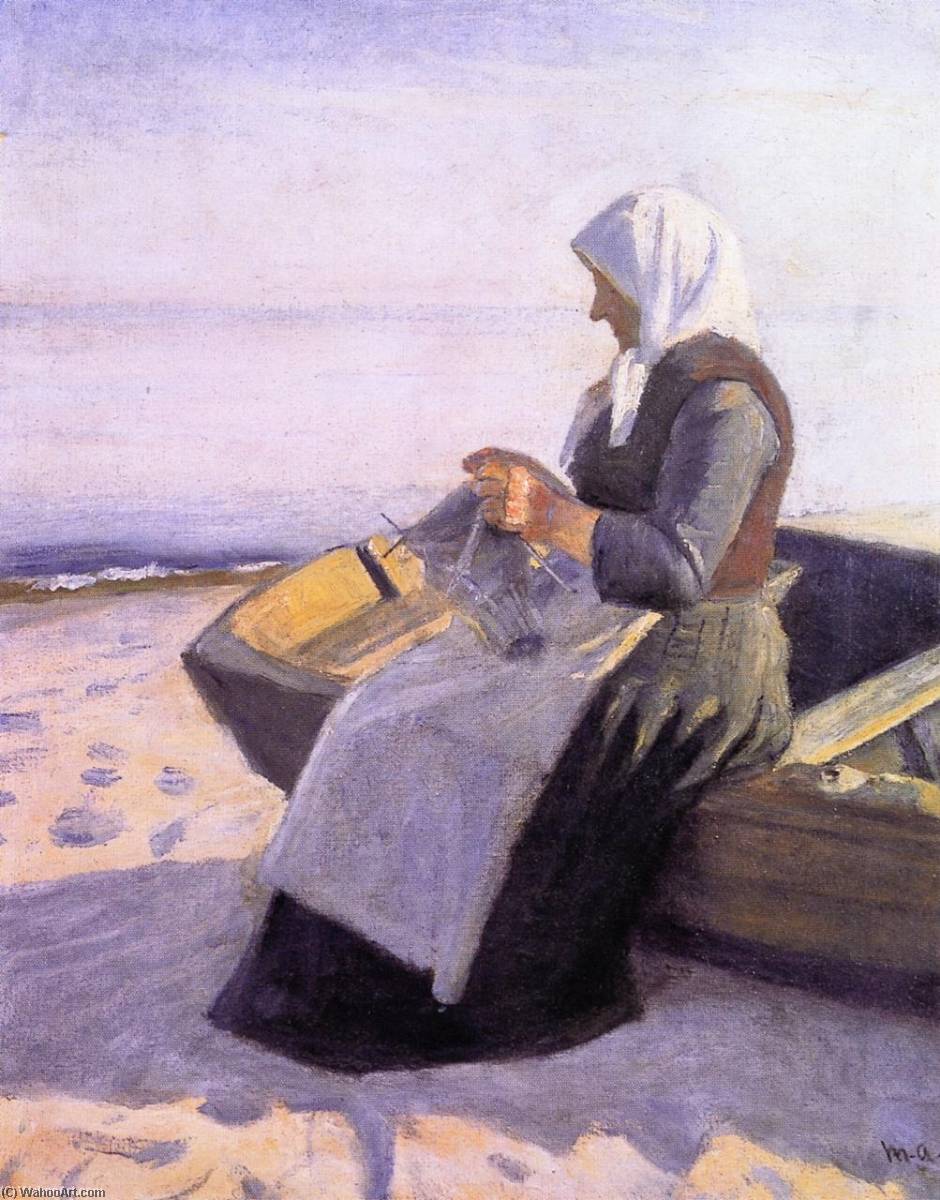 Fisherman's Wife Knitting On Skagen Beach — Michael Peter Ancher
