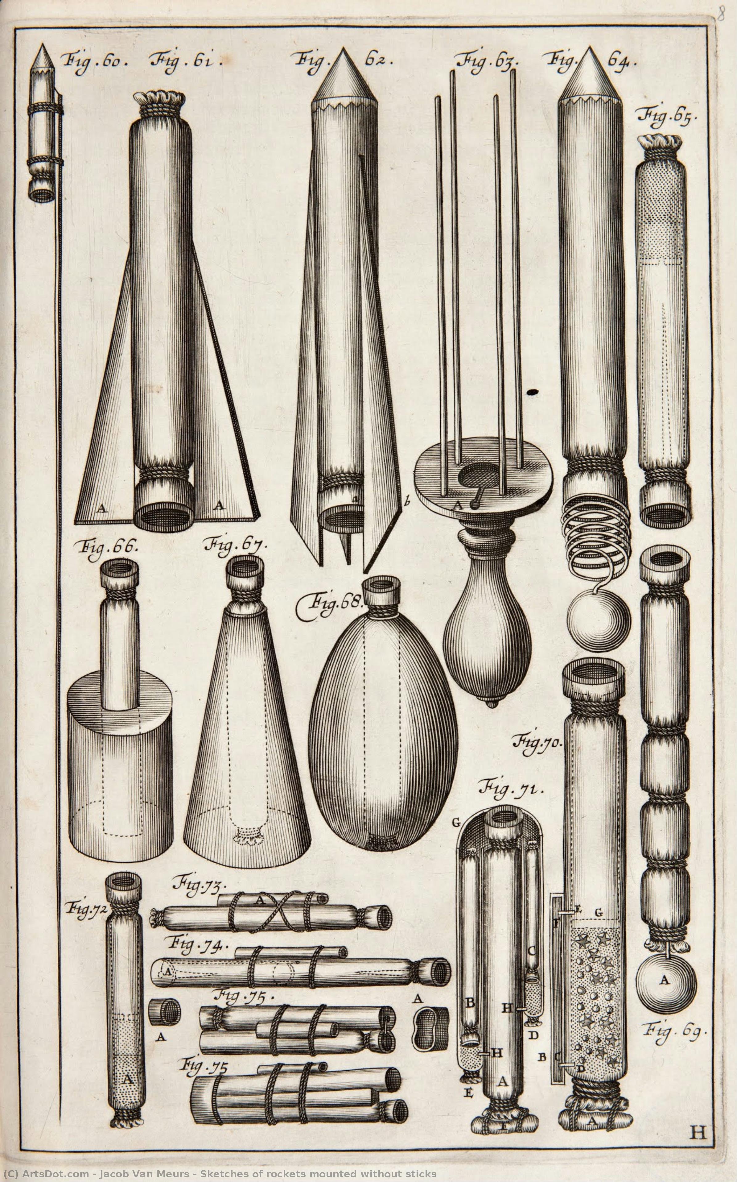 Sketches Of Rockets Mounted Without Sticks — Jacob Van Meurs