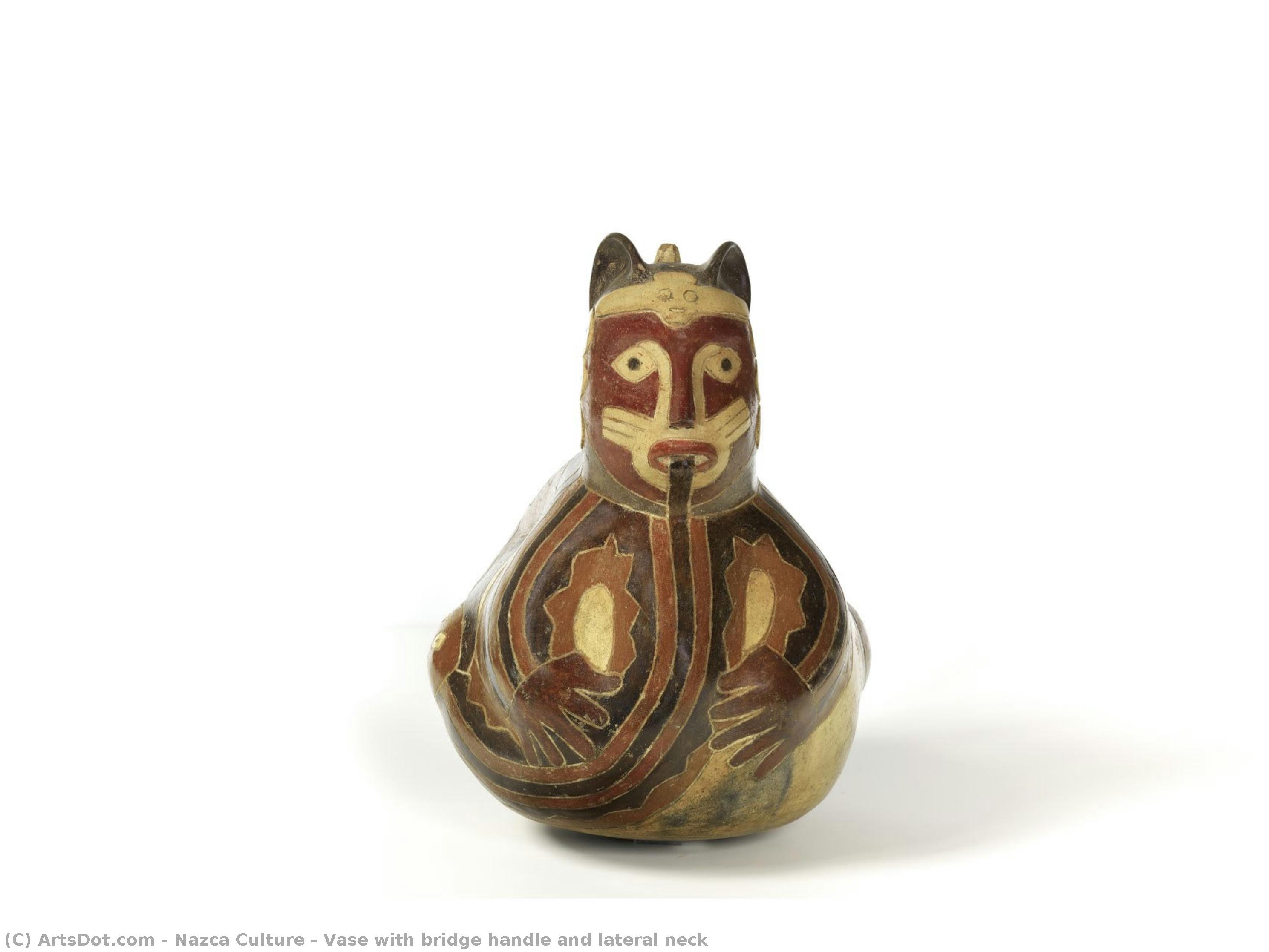 Vase With Bridge Handle And Lateral Neck — Nazca Culture