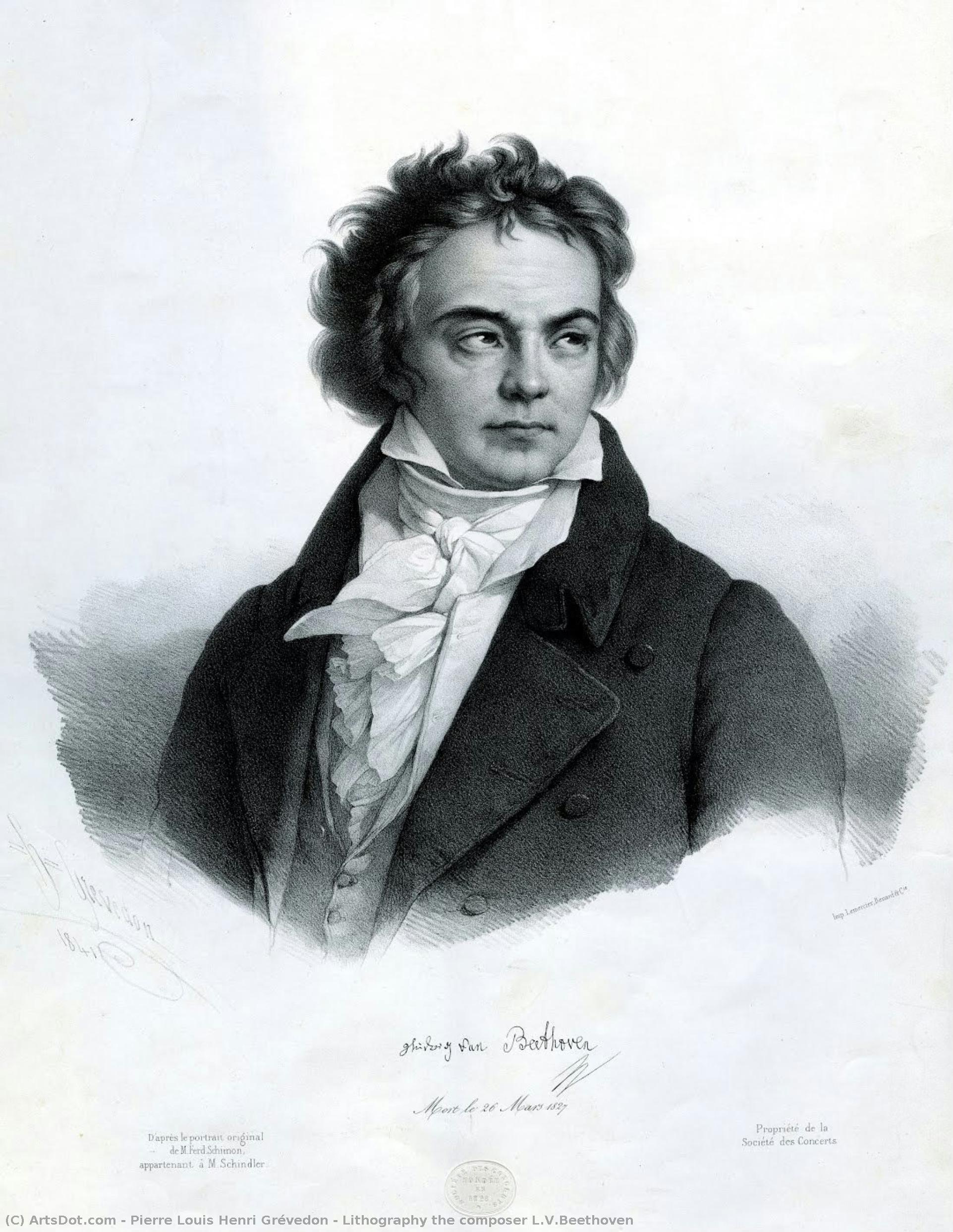 Lithography The Composer L.v.beethoven — Pierre Louis Henri Grévedon