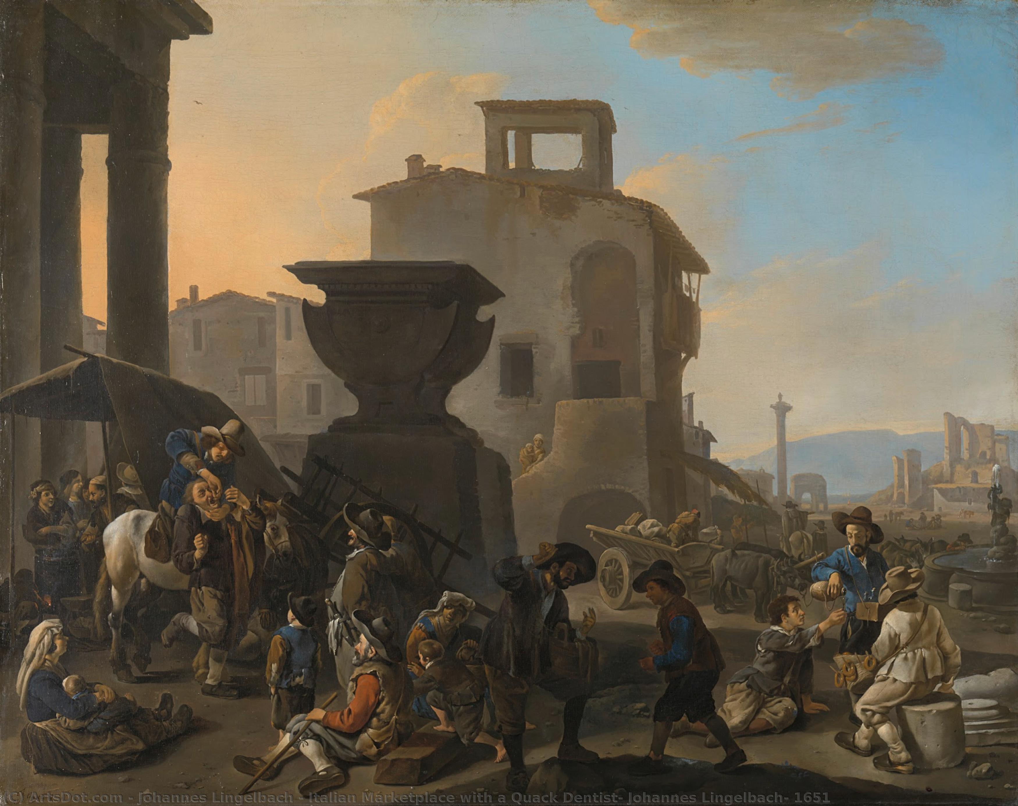 Italian Marketplace With A Quack Dentist, Johannes Lingelbach, 1651 — Johanes Lingelbah