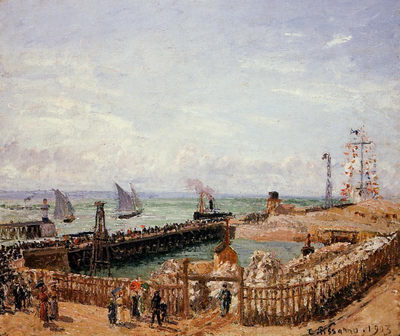 El Jetty, Le Havre, Marea Alta, Amanecer Sol — Camille Pissarro