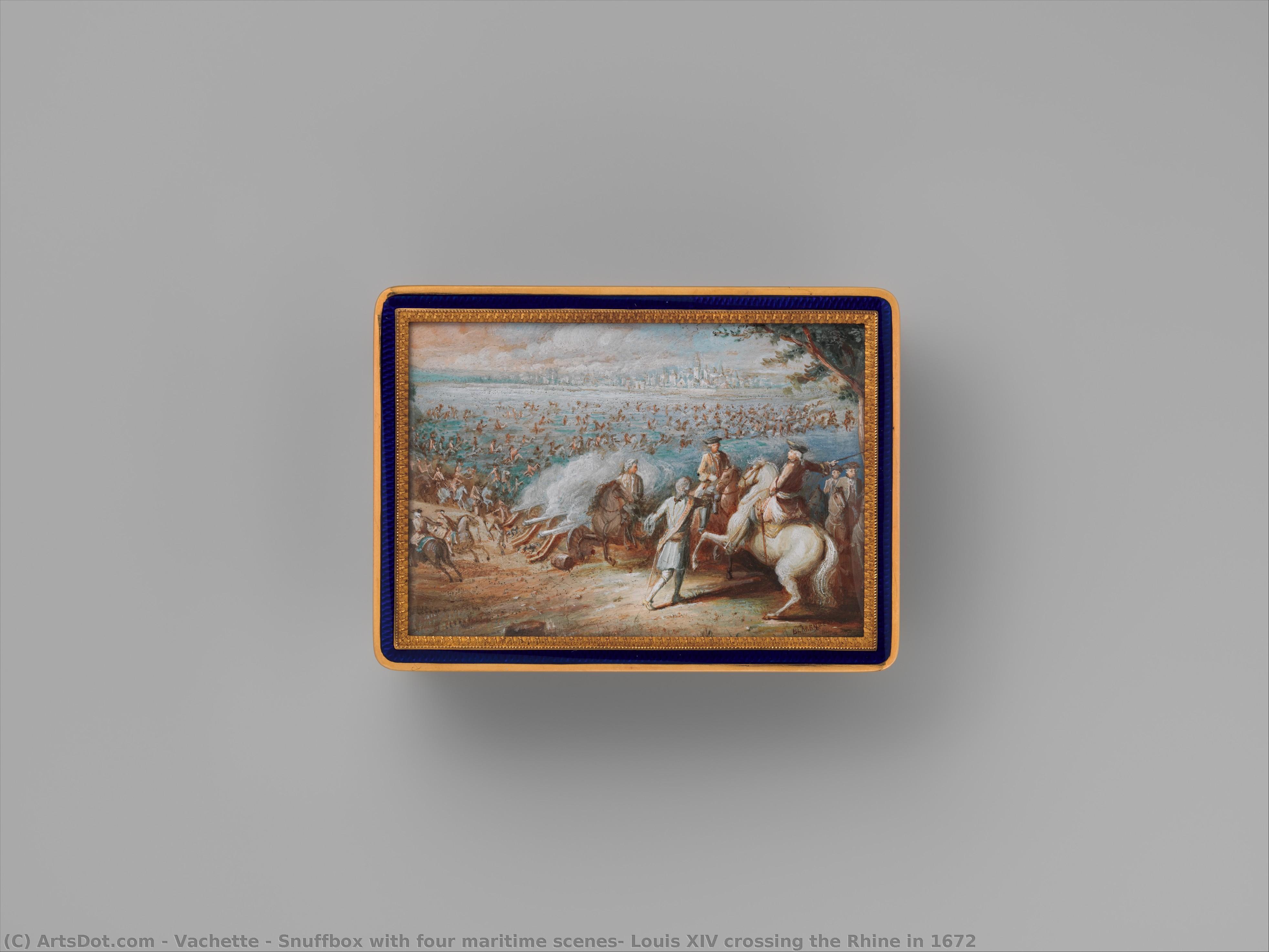 Snuffbox With Four Maritime Scenes; Louis Xiv Crossing The Rhine In 1672 — Adrien Jean Maximilien Vachette