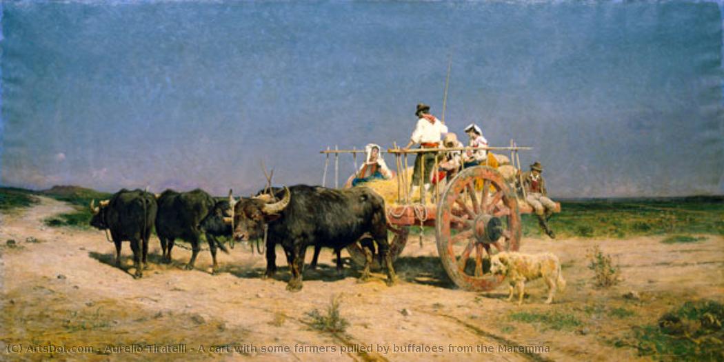 A Cart With Some Farmers Pulled By Buffaloes From The Maremma — Aurelio Tiratelli