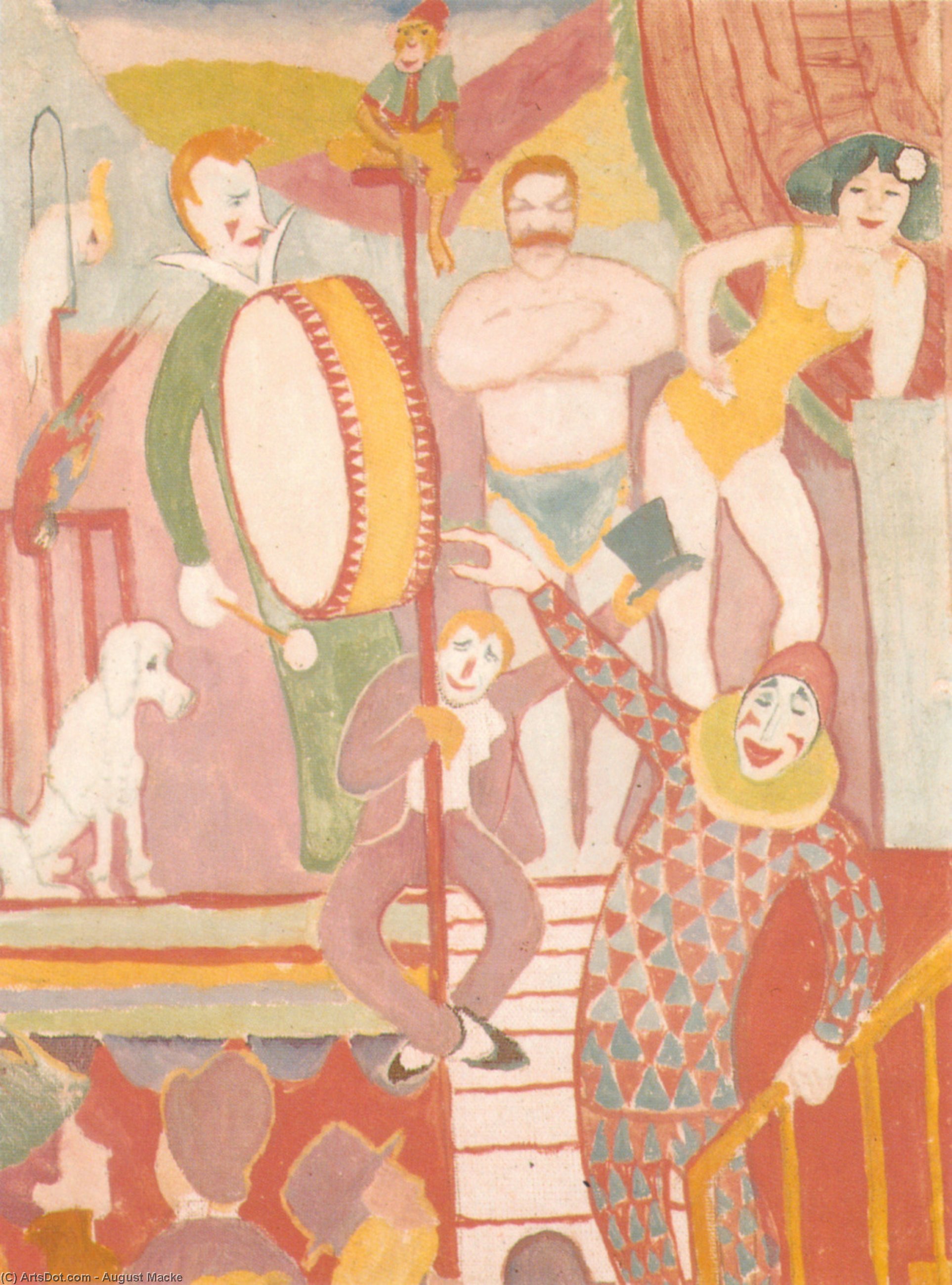 Circus Picture Ii, Pair Of Athletes, Clown And Monkey — August Macke