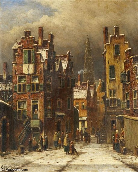 Winterliche Strassenszene In Amsterdam — Oene Romkes De Jongh