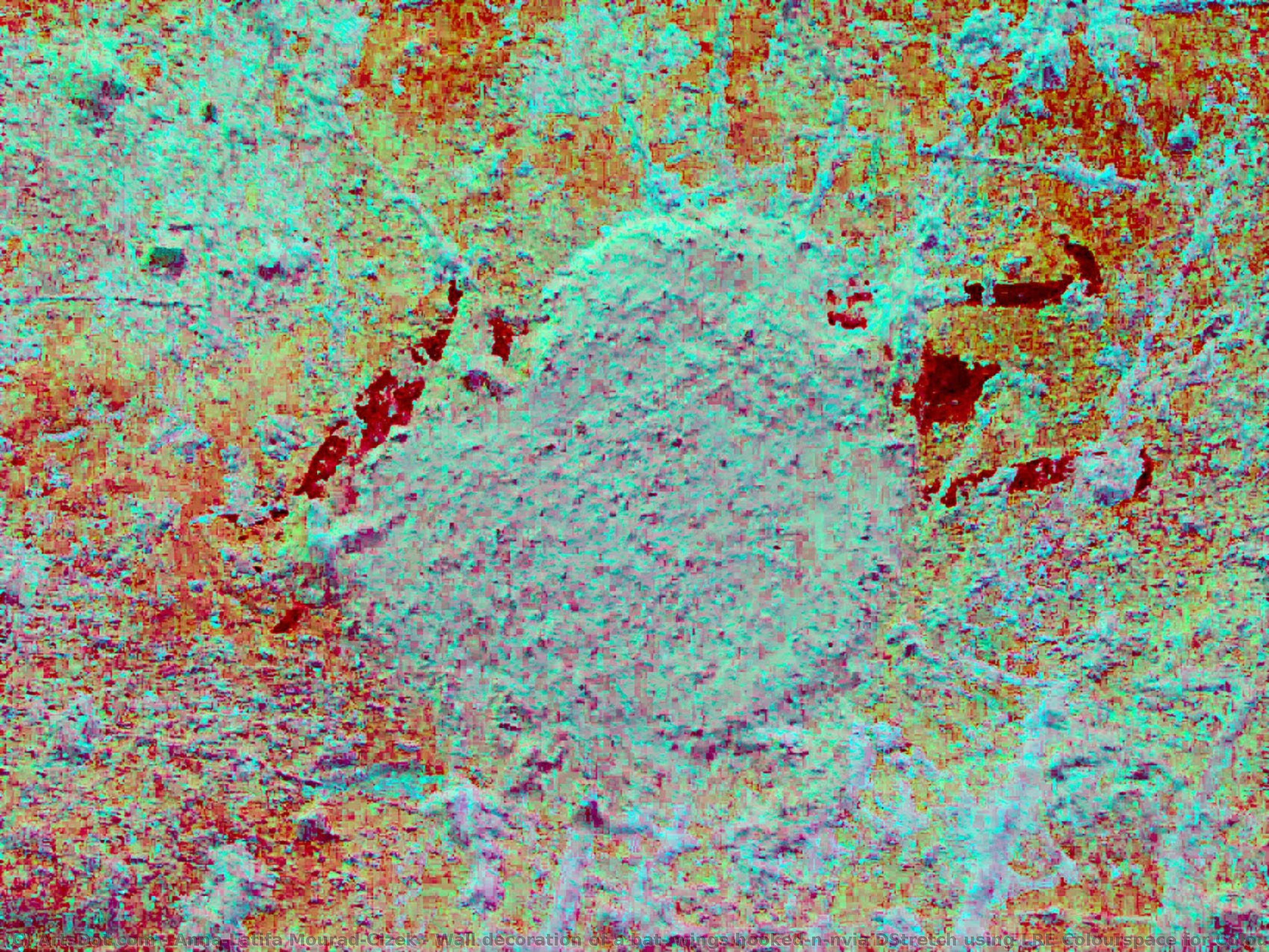 Wall Decoration Of A Bat, Wings Hooked\n\nvia Dstretch Using Lre Colourspace For Colour Decorrelation Stretching — Anna-latifa Mourad-cizek