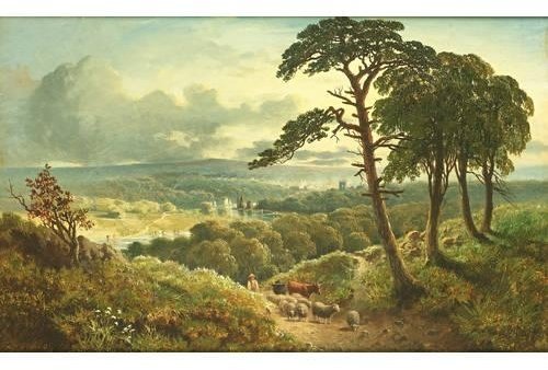 Driving Cattle And Sheep On A Woodland Path — Edmund John Niemann