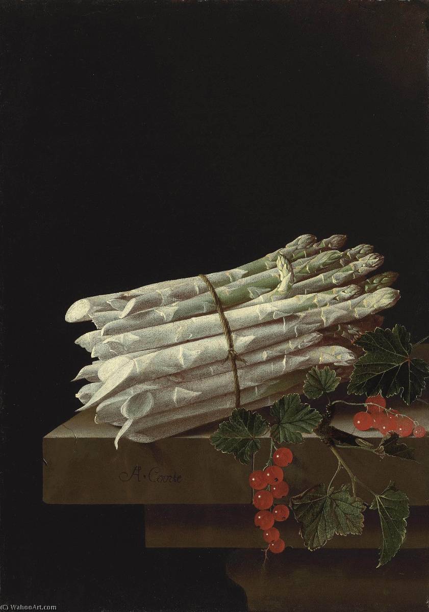 Deutsch Spargel Und Rote Johannisbeeren Auf Einem Gesims English Asparagus And Red Currants On A Stone Ledge Nederlands Asperges En Rode Aalbessen Op Een Sokkel — After Adriaen Coorte