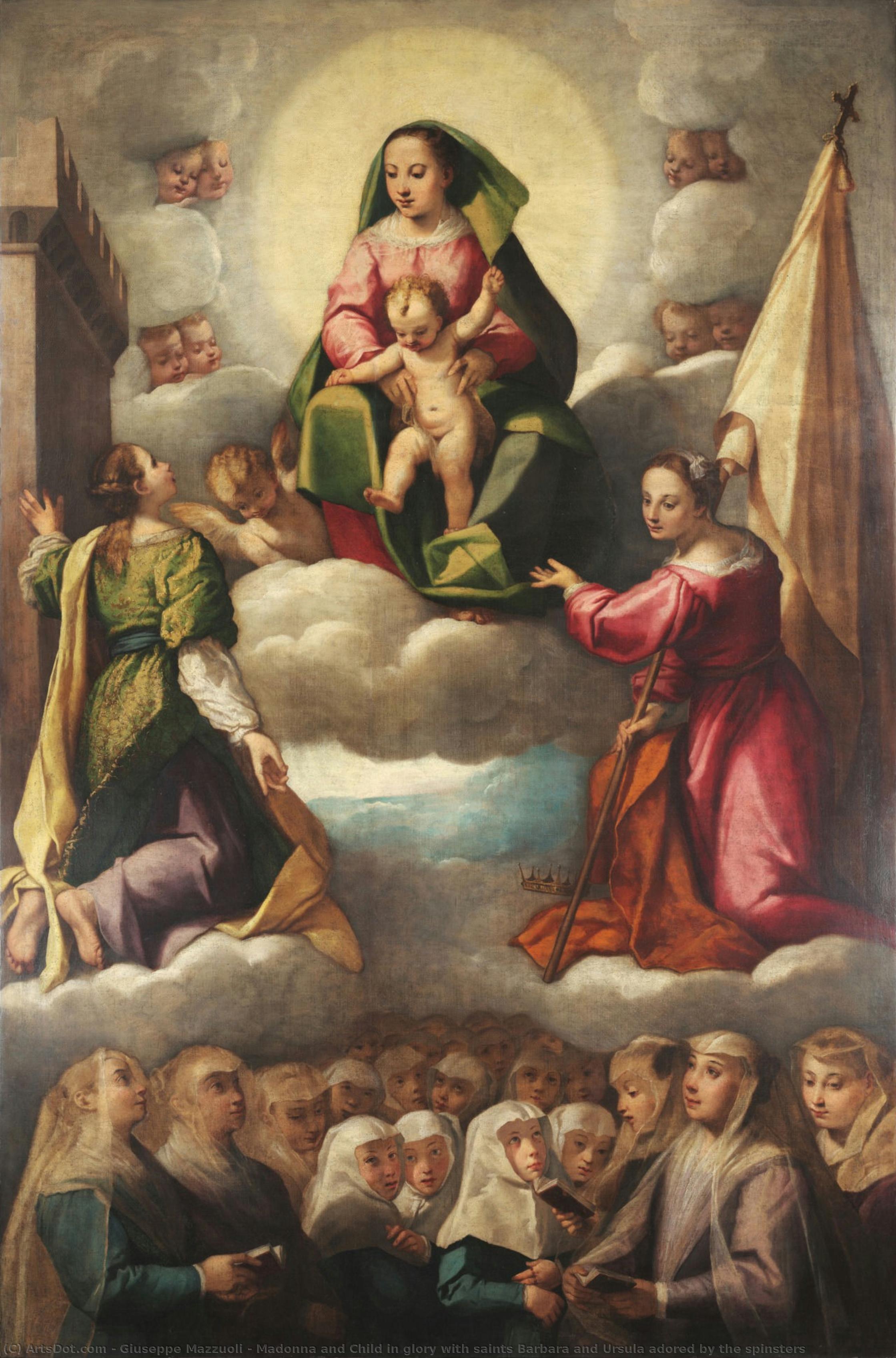 Madonna And Child In Glory With Saints Barbara And Ursula Adored By The Spinsters — Giuseppe Mazzuoli