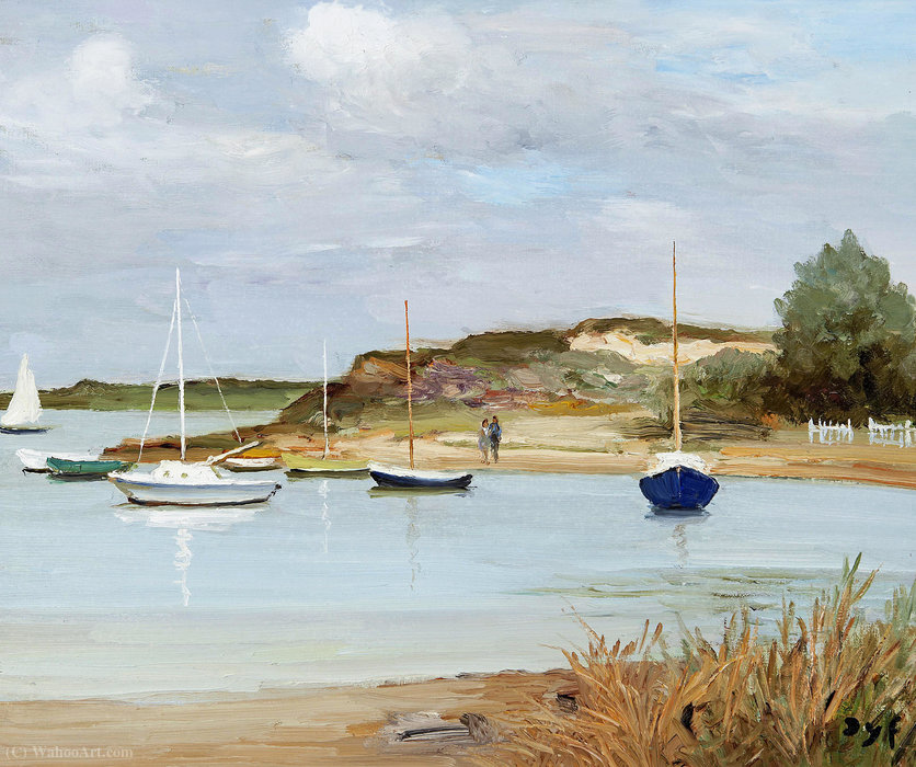 Boats At Anchor, Low Tide — Marcel Dyf