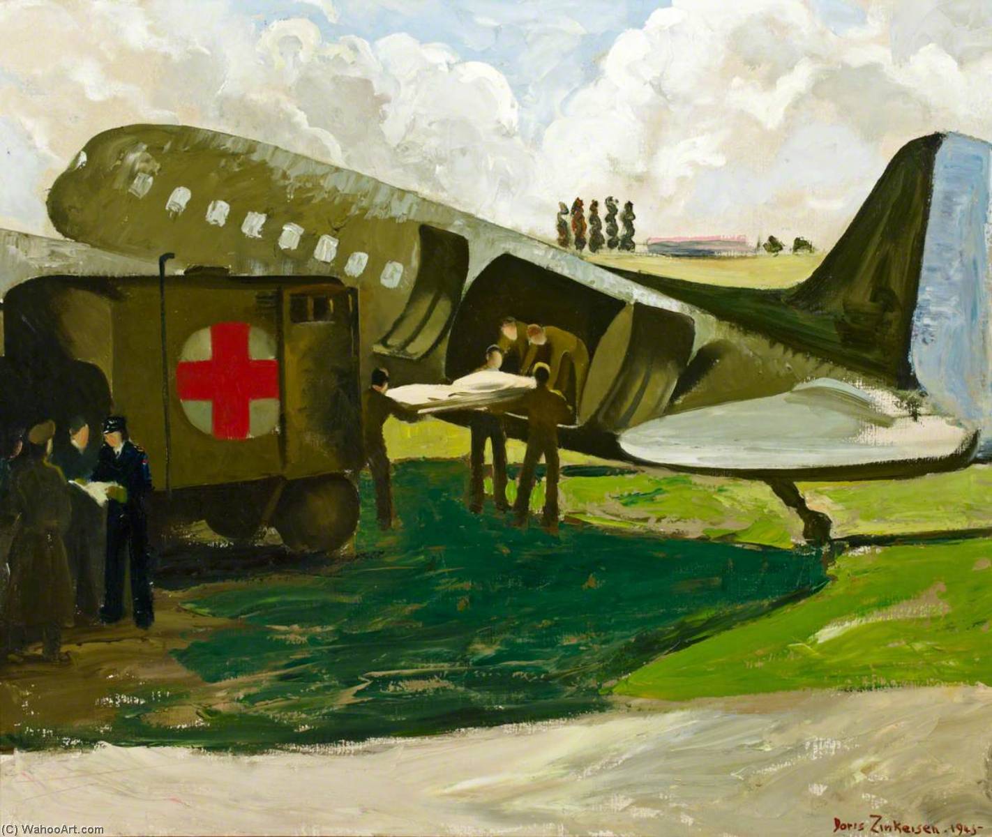 Air Ambulance Being Unloaded Near Bruges — Doris Clare Zinkeisen